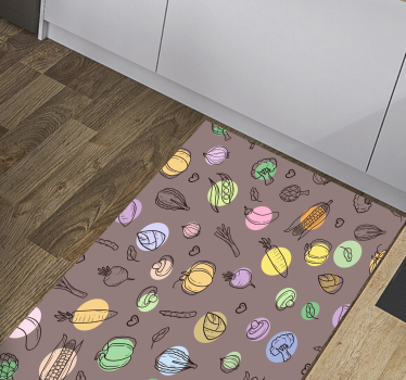 Alfombra vinílica cocina patrón de verduras de colores - TenVinilo