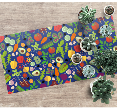 Alfombra vinílica cocina patrón vegetal vibrante - TenVinilo