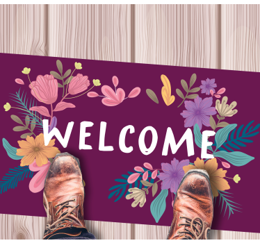 Alfombra vinílica recibidor cartel floral de bienvenida - TenVinilo