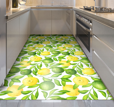 Alfombra vinílica cocina superposición de hojas de cítricos - TenVinilo