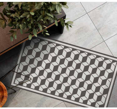 Alfombra vinílica geométrica Cubos grises 3d con borde - TenVinilo