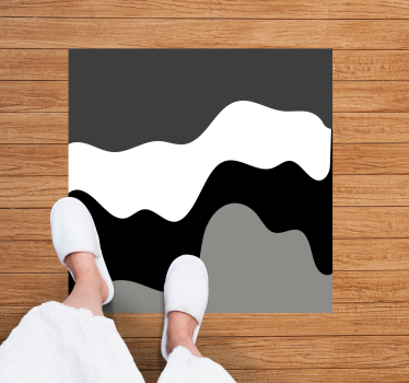 Alfombra vinílica geométrica Ondas blancas, grises y negras - TenVinilo