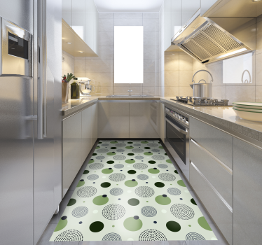 Alfombra vinílica cocina patrones circulares verdes - TenVinilo
