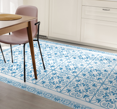 Alfombra vinílica cocina elementos botánicos azules - TenVinilo