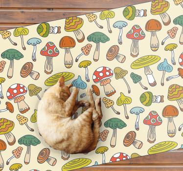 Alfombra vinílica cocina ilustración animada de un hongo - TenVinilo