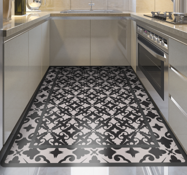 Alfombra vinílica cocina elegante patrón negro - TenVinilo