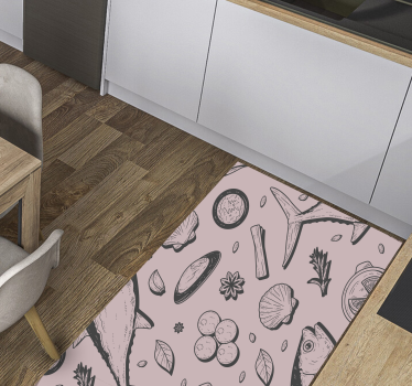 Alfombra vinílica cocina motivo inspirado en mariscos - TenVinilo