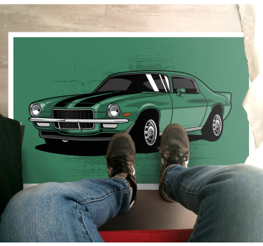 Alfombra vinílica carretera vista de coche clásico - TenVinilo