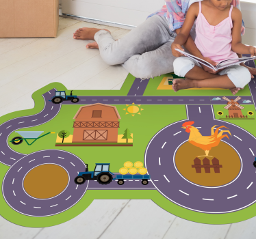Alfombra vinílica infantil Camino en forma de tractor - TenVinilo