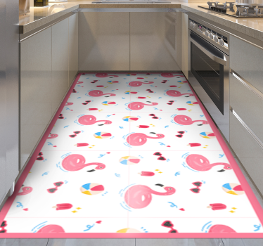 Alfombra vinílica cocina diseño de flamenco de verano - TenVinilo