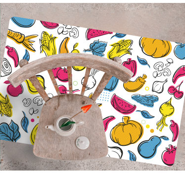 Alfombra vinílica cocina ilustración de fruta vibrante - TenVinilo