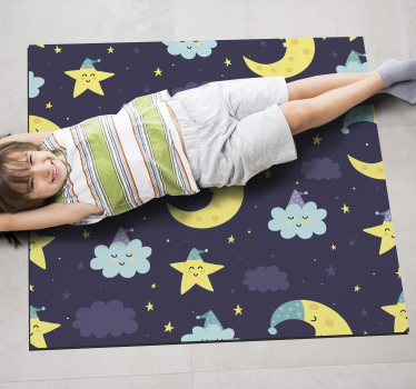 Alfombra vinílica infantil luna y estrellas durmiendo - TenVinilo