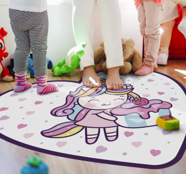 Alfombra vinílica infantil Niña unicornio y cupcake - TenVinilo