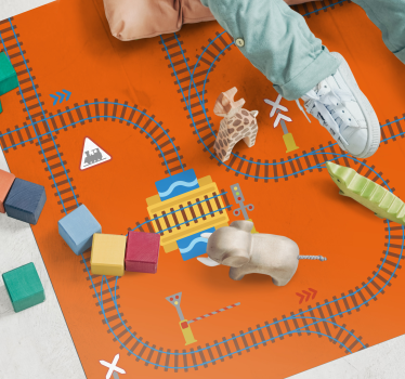 Alfombra vinílica infantil vías tren naranja - TenVinilo