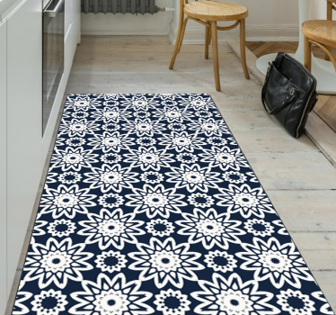 Alfombra vinílica cocina diseño floral azul marino - TenVinilo