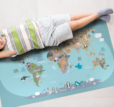 Alfombra vinílica mapamundi para niños - TenVinilo