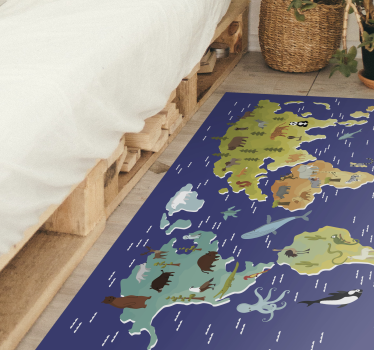 Alfombra vinílica mapamundi Para niños con flora y fauna - TenVinilo