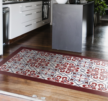 Alfombra vinílica cocina motivo floral rojo - TenVinilo