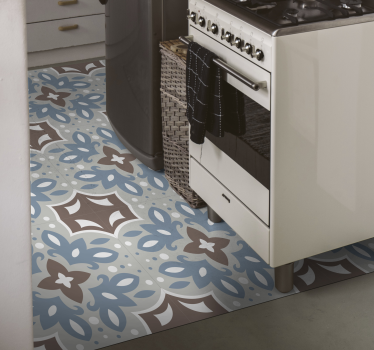 Alfombra vinílica cocina patrón floral azul - TenVinilo