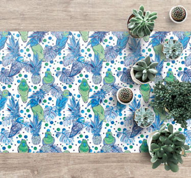 Alfombra vinílica cocina patrón de pájaro tropical - TenVinilo
