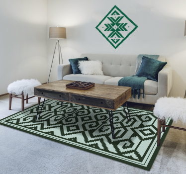 Alfombra vinílica nórdica patrones geométricos verdes - TenVinilo