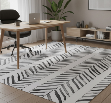 Alfombra vinílica oficina diseño geométrico blanco y negro - TenVinilo