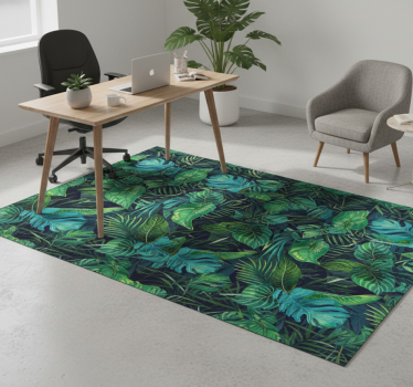 Alfombra vinílica oficina diseño hojas verdes realistas - TenVinilo