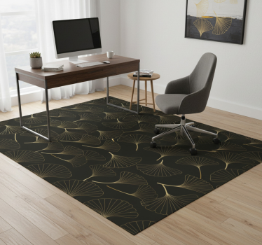Alfombra vinílica oficina hojas de ginkgo oro carbón - TenVinilo
