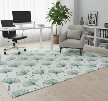 Alfombra vinílica oficina hojas verdes de ginkgo - TenVinilo