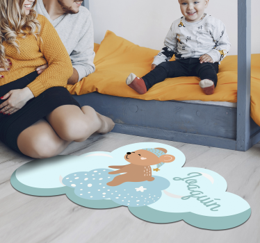 Alfombra vinílica dormitorio con nombre azul nórdica - TenVinilo