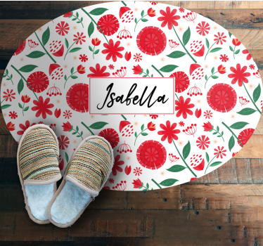 Alfombra vinílica dormitorio flores rojas personalizadas - TenVinilo