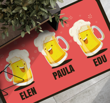 Alfombra vinílica recibidor jarras de cerveza personalizadas - TenVinilo