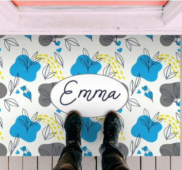 Alfombra vinílica recibidor nombre floral personalizado - TenVinilo