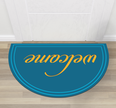 Alfombra vinílica recibidor diseño de bienvenida azul - TenVinilo