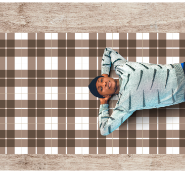 Alfombra vinilica rectangular Cuadrados estampados marrones y bla - TenVinilo