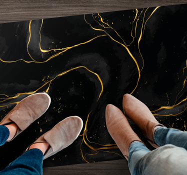 Alfombra vinilica rectangular Mármol negro y dorado - TenVinilo