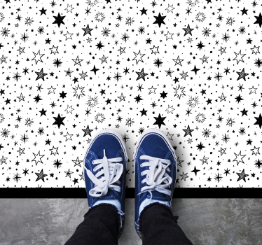 Alfombra vinilica rectangular Patrón de estrella negra fondo blan - TenVinilo