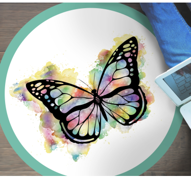 Alfombra vinilica redonda Diseño de mariposa pintada - TenVinilo