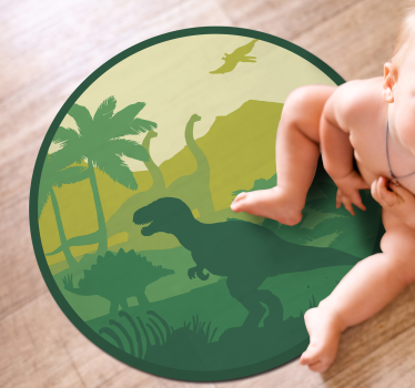 Alfombra vinilica redonda con silueta de dinosaurios - TenVinilo