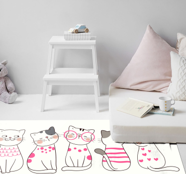 Alfombra vinilo animales gatos rosa y blancos - TenVinilo