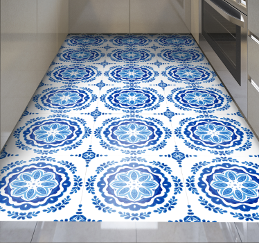 Alfombras vinilo azulejos circulares azules - TenVinilo