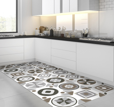 Alfombra vinilo cocina azulejos hidráulicos formas grises - TenVinilo