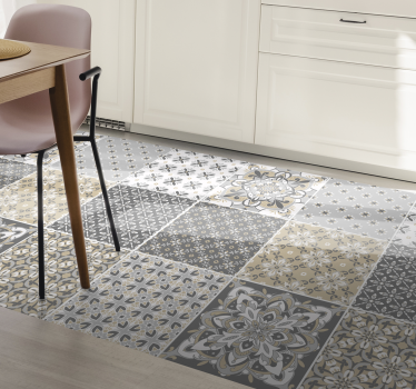 Alfombra vinílica cocina azulejos grises marroquíes - TenVinilo