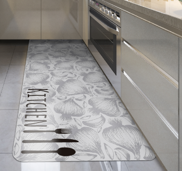 Alfombra vinilo cocina de ajos y utensilios - TenVinilo