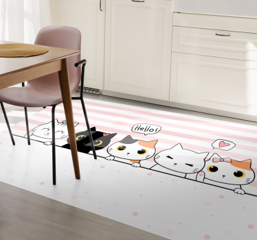 Alfombra vinilo cocina gatitos asomados - TenVinilo