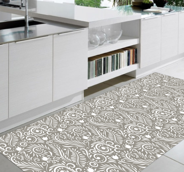 Alfombra vinilo cocina hojas gris Ruskin - TenVinilo