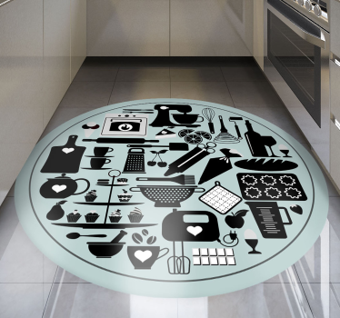 Alfombra vinílica cocina siluetas culinarias - TenVinilo
