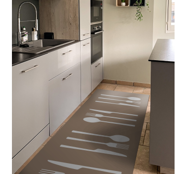 Alfombra de vinilo cocina tenedor cuchillo y cuchara - TenVinilo