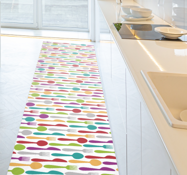 Alfombra vinilo cocina utensilios coloridos - TenVinilo