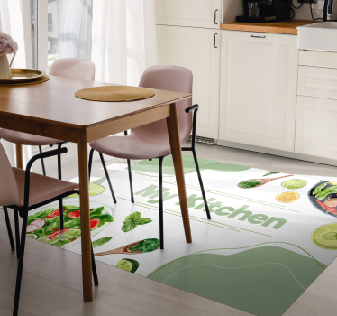 Alfombra vinilo cocina utensilios con vegetales - TenVinilo